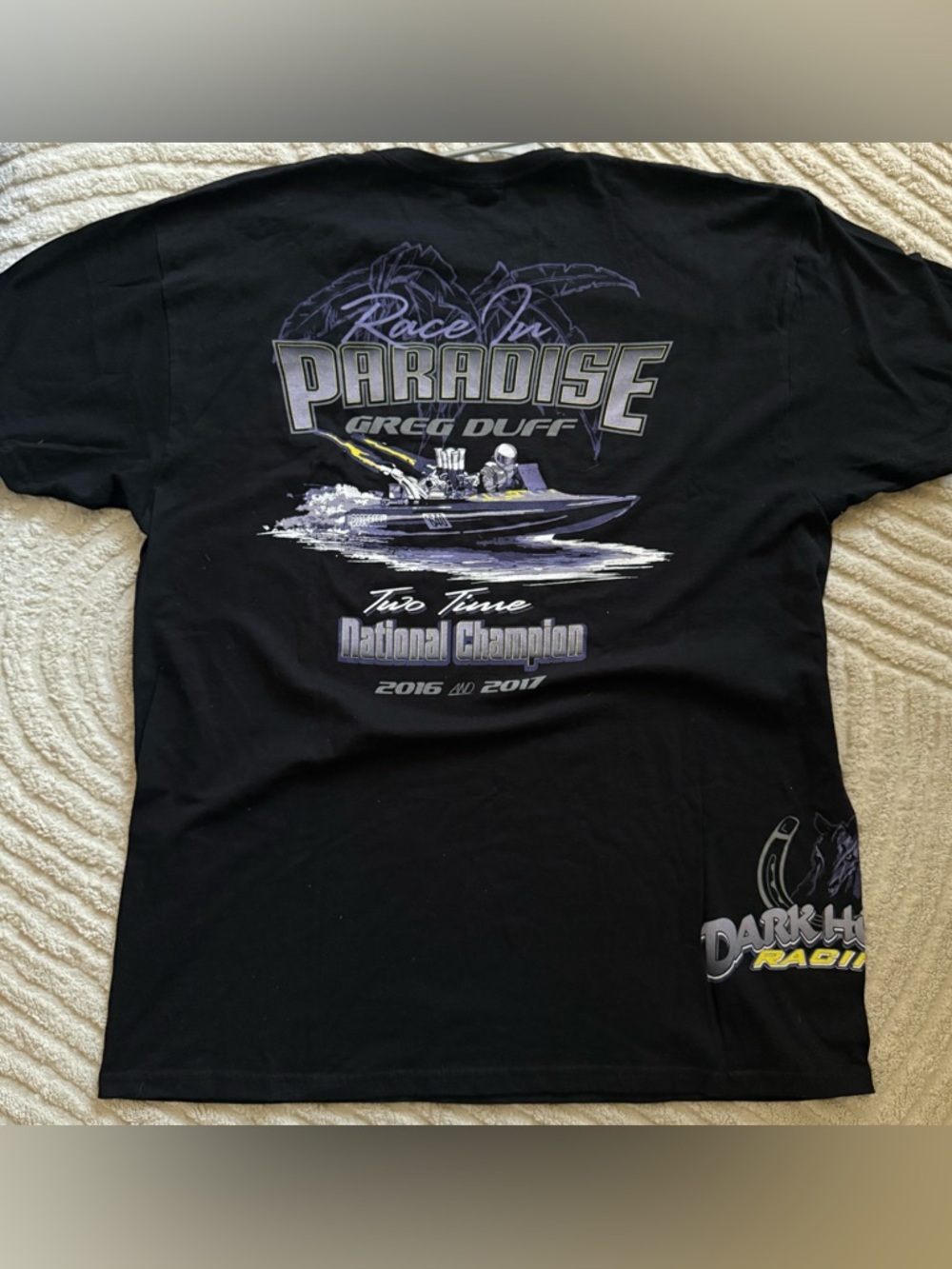 Pacifica Black Graphic 'Paradise' Racing Tee with Purple Accents